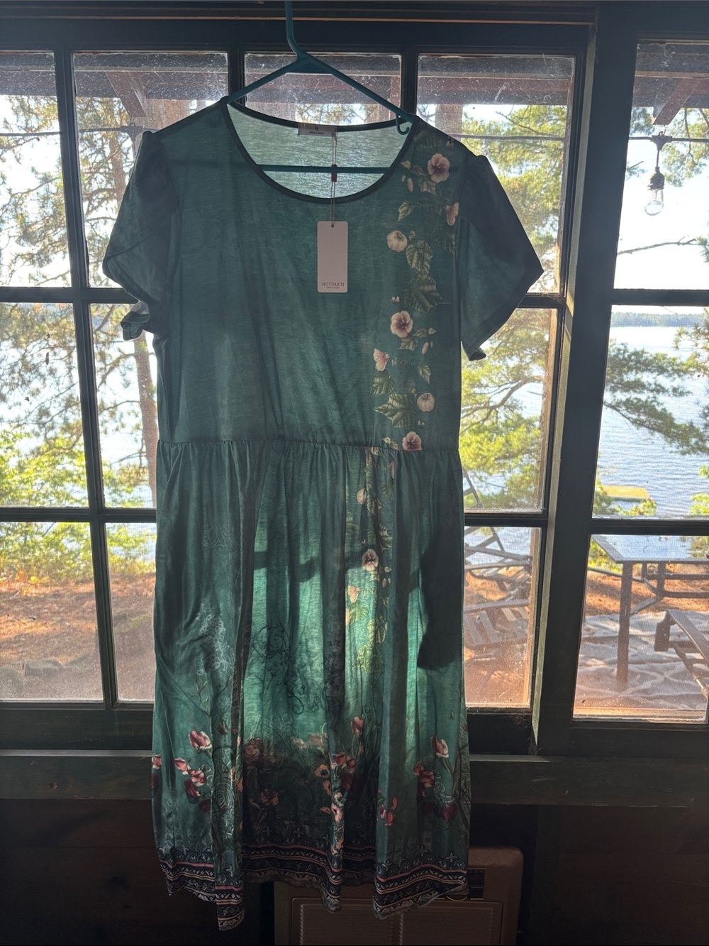 Women's Teal Floral Short-Sleeve Dress